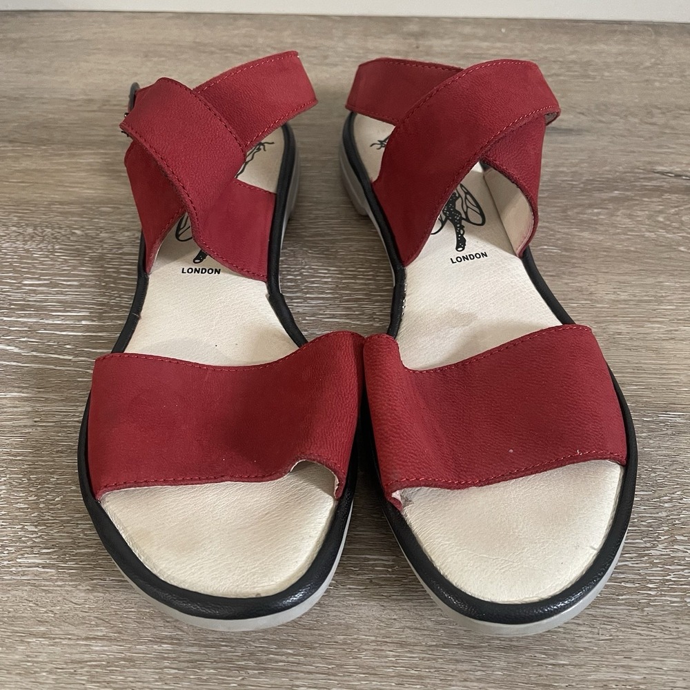 Fly London Red Suede Crossover Strap Sandals with Ankle Support